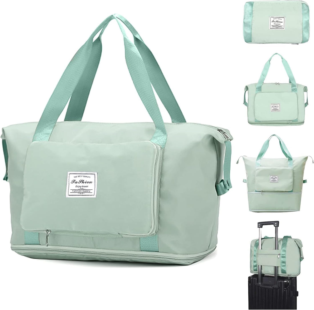Plan A Large Capacity Foldable Travel Bag, Foldable Travel Bag with Dry and Wet Separator, Upgraded Waterproof Carry Bag (Green)