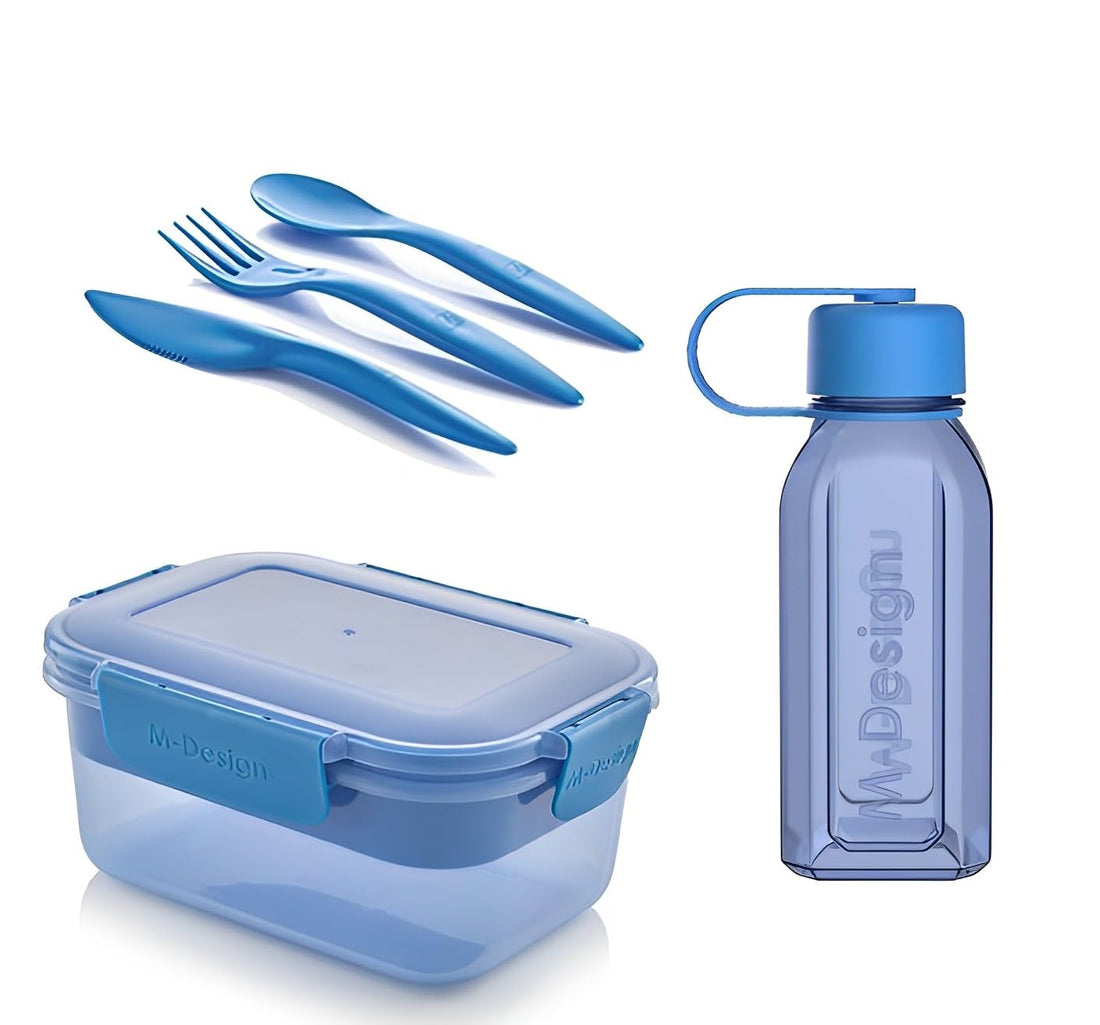 M-Design Lunch Set - 1.1L Box, 500ml Water Bottle & 3pc. Cutlery Blue 75088