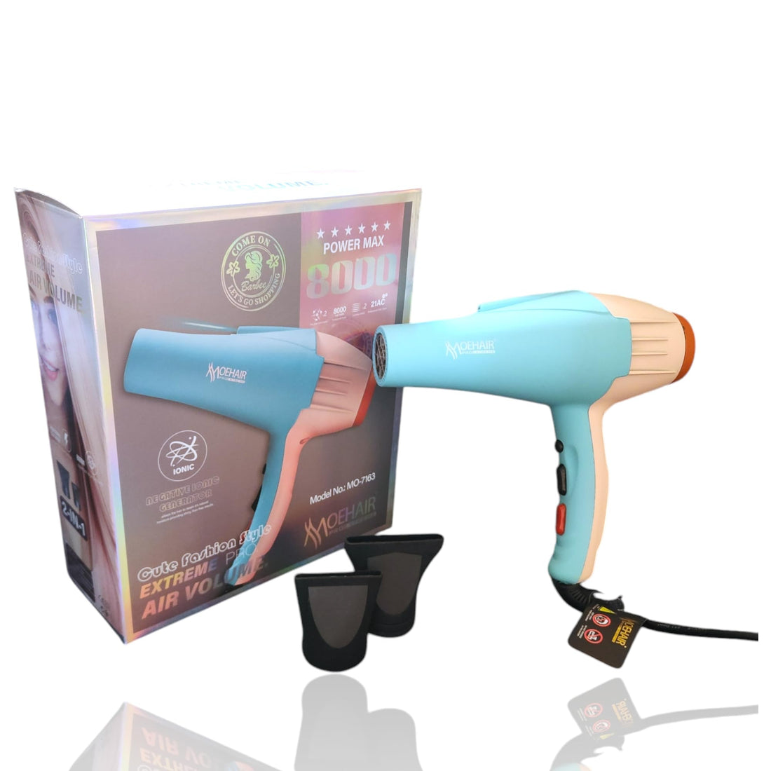 Professional Hair Dryer & Styler 8000W 21AC Intelligent Turbo Motor Double Ionic Power Over Heat Protection