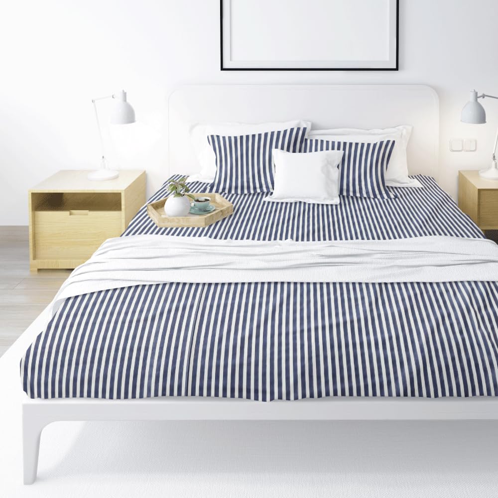 Bedn Home N Stripe Printed Fitted Sheet Set, 160 cm x 200 cm Size, Multicolor