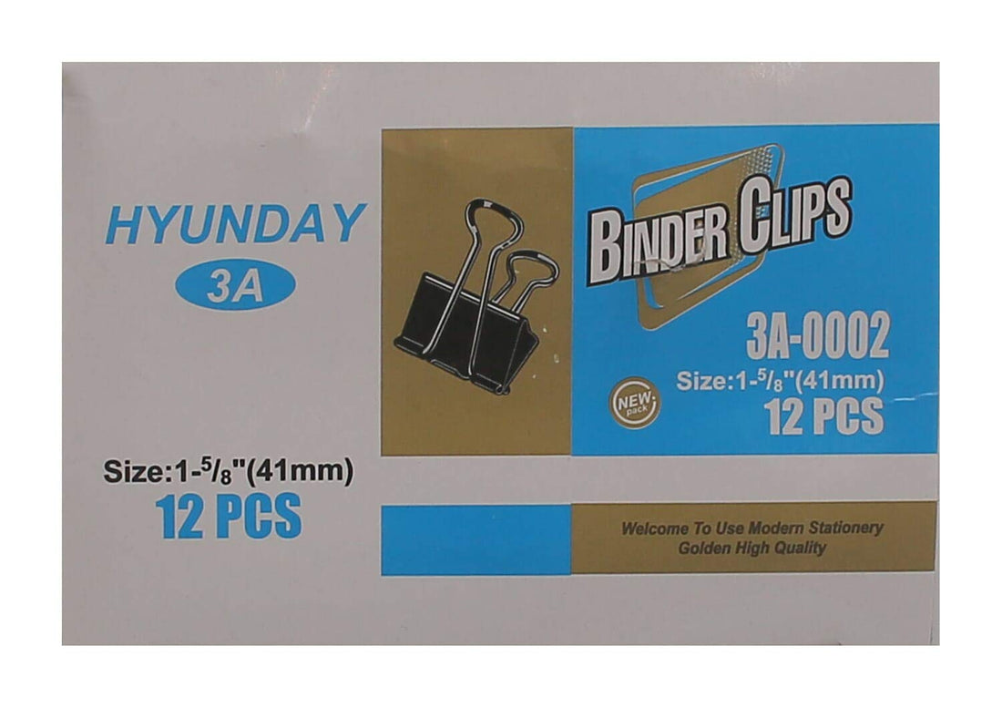 3A 0002 Binder Clips 41mm 12 Pieces - Black