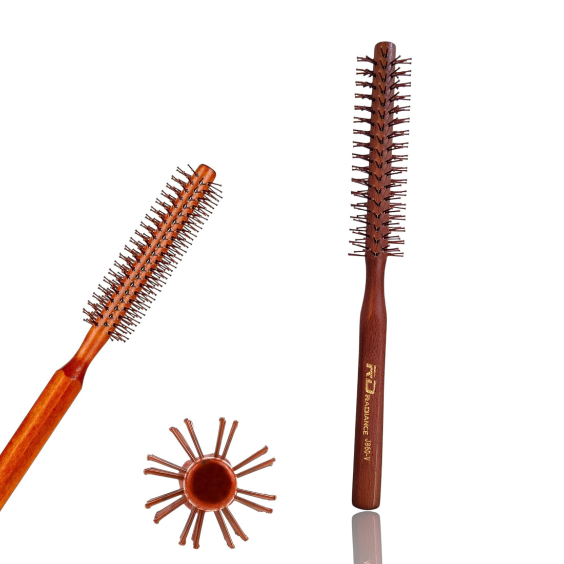 Professional Round Brush, 1-Inch Wooden Handle, Nylon Bristles, Heat Resistant, for Beard Styling, Short Hair, Bangs, Blow Drying, Volumizing