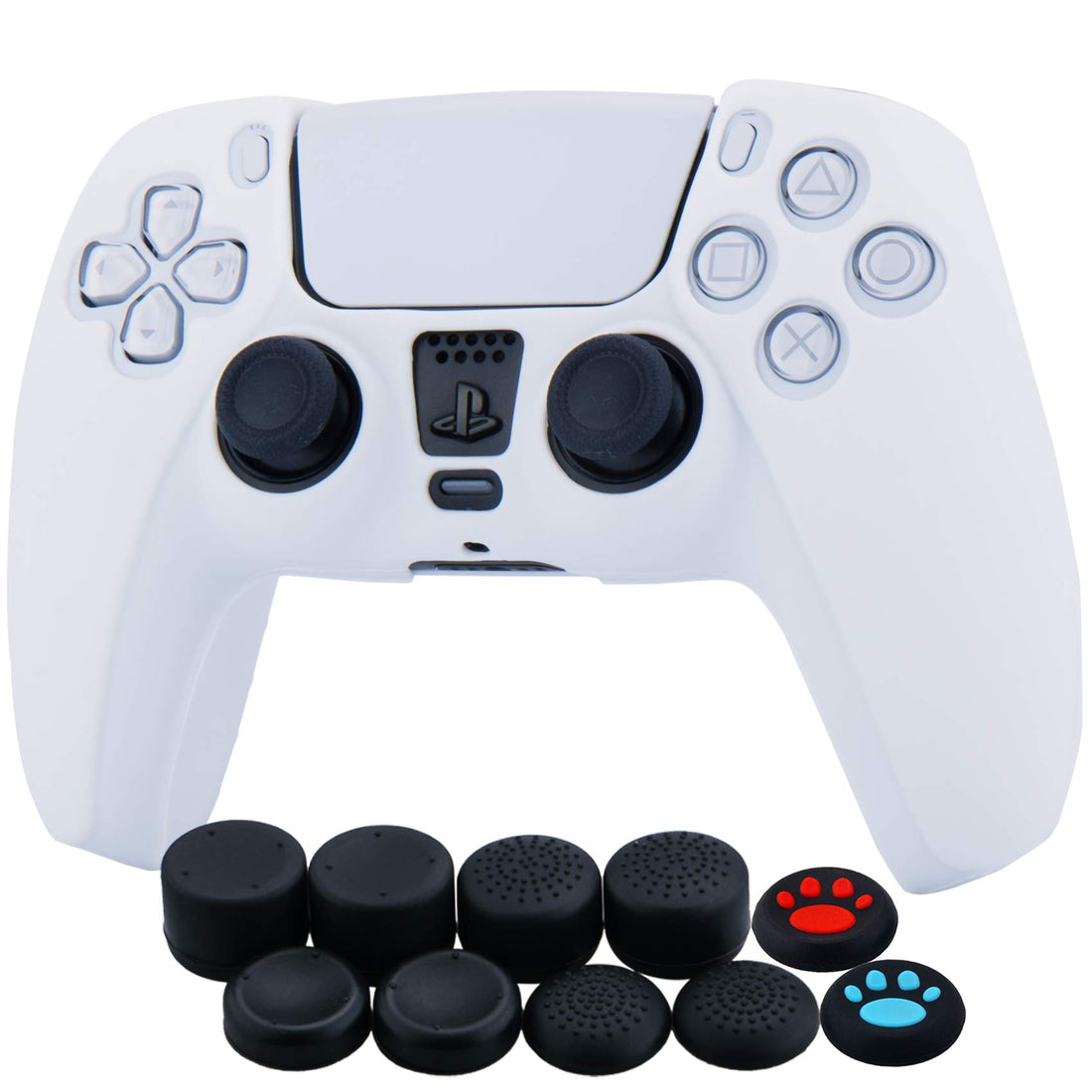 YoRHa Silicone Cover Skin Case for PS5 Controller x 1(White) with Thumb Grips x 10