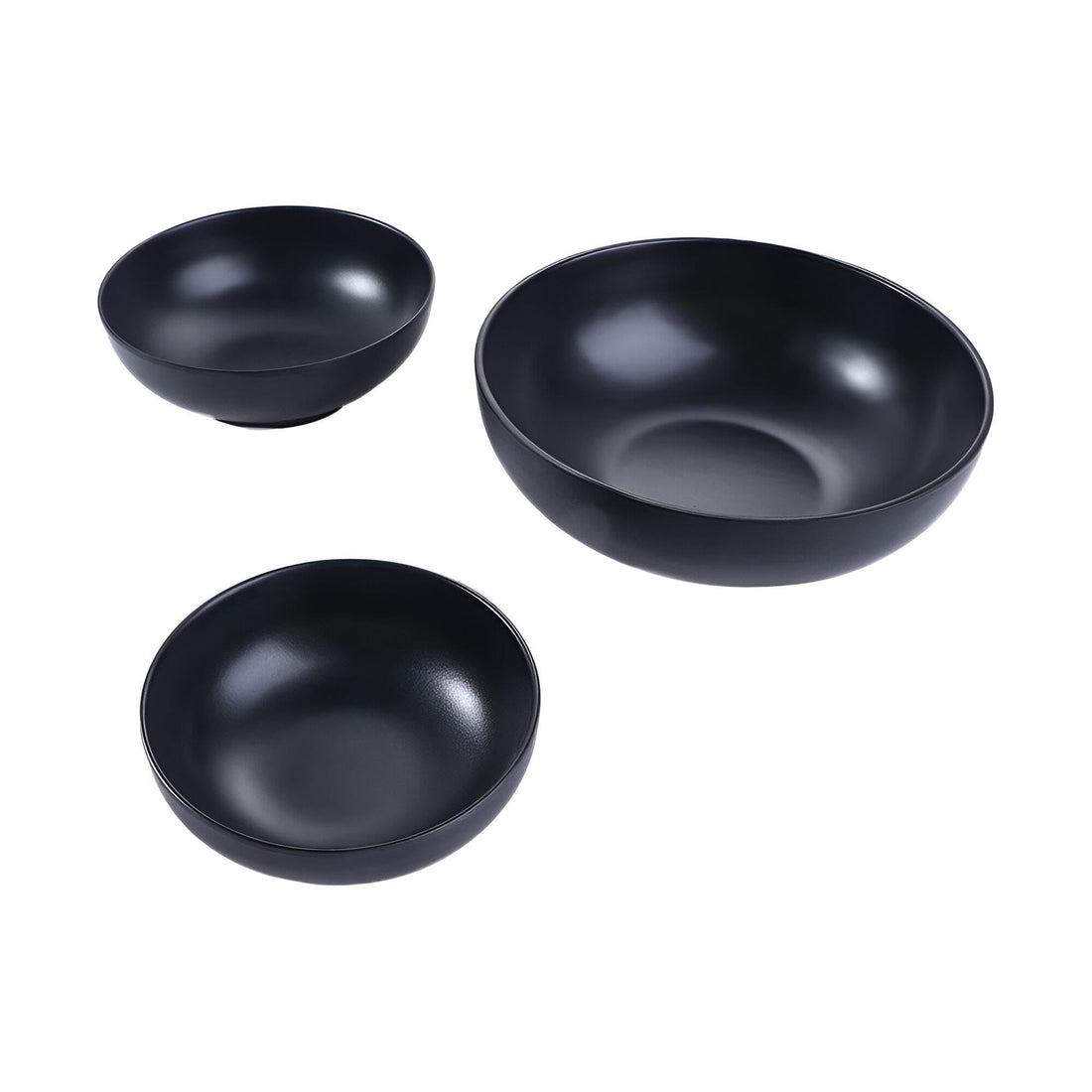 Black Melamine Bowl, Large Serving and Mixing Bowls, Durable Japanese Style Melamine Bowl, Japanese Ramen Serving Bowl, Round Melamine Ramen Bowl, Pasta Soup Bowl (3 Piece Large-Medium-Small)