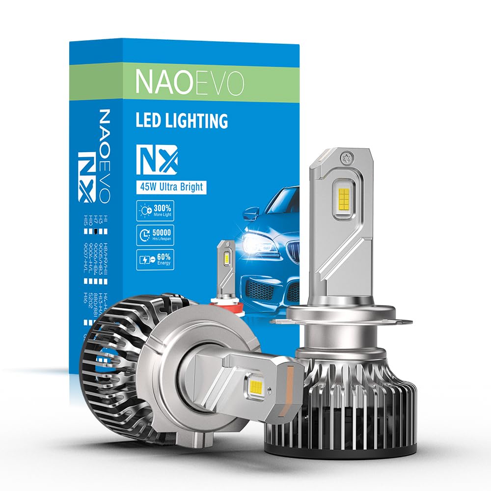 NAOEVO NX Series LED Headlight Bulbs 90 Watt /10,000 Lumens per set, Set of 2 Bulbs (45+45 Watts) (H7)