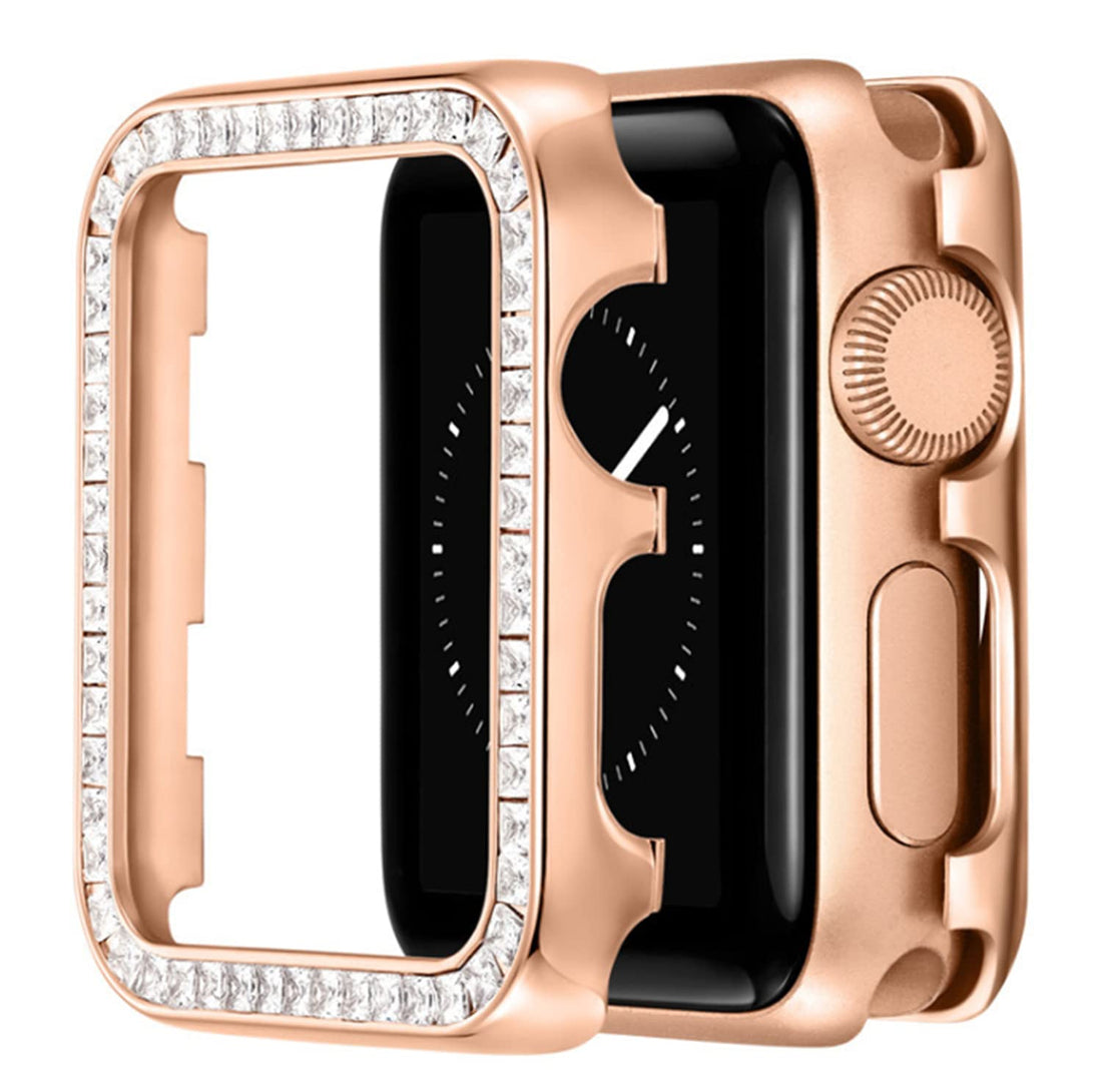 KASTWAVE Compatible for Apple Watch Case 44MM, Bling Protective Cases with Luxury Gorgeous Large Square Crystal Diamond, iWatch Protective Covers for Apple Watch Series SE/6/5/4 (Rose Gold)