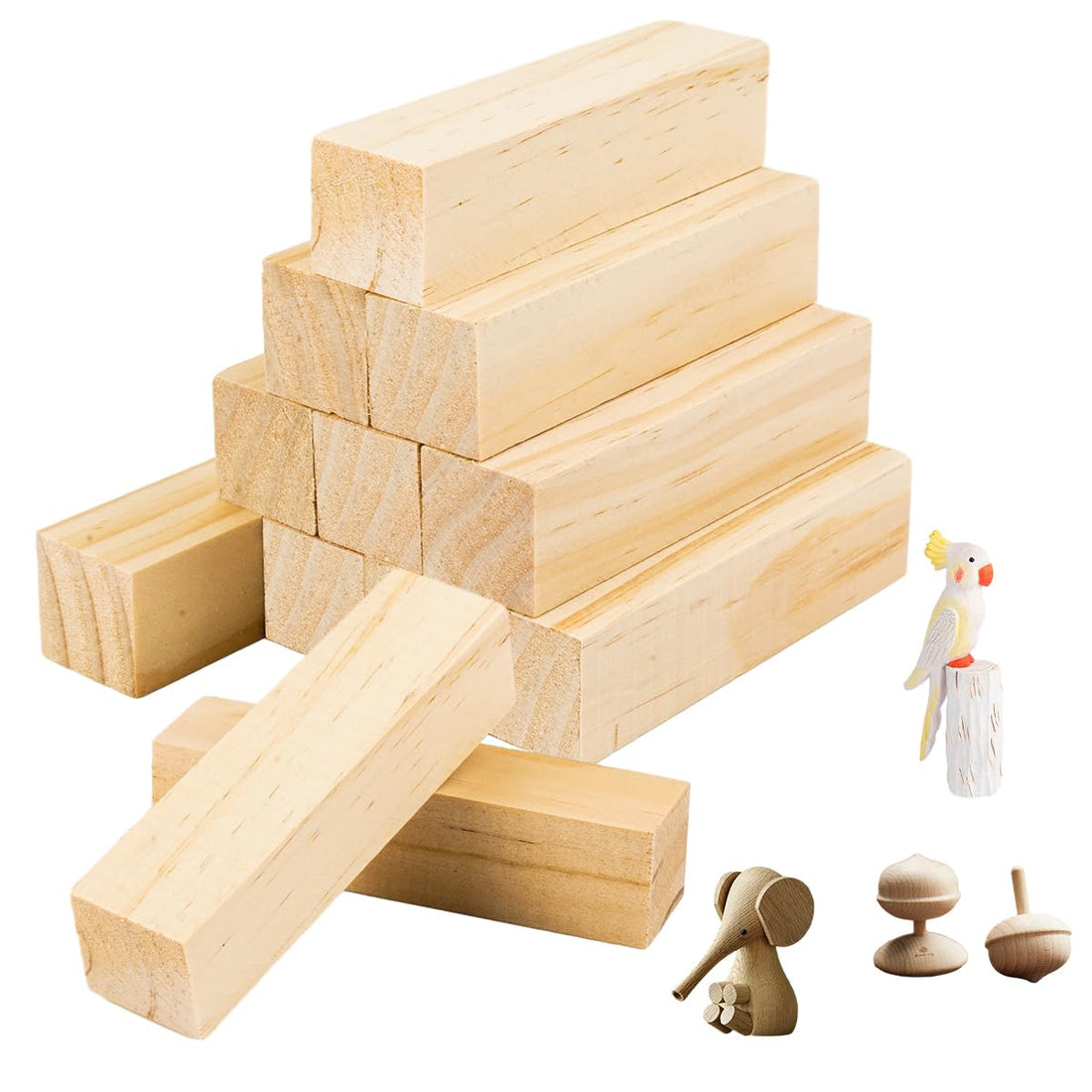 EXIN DECHEN 12 x Linden Wood Carving, Linden Carving, 10 x 2.5 x 2.5 cm Wooden Blocks for Crafts, Wooden Sculpture Blocks Natural Colour, for Children and Adults, Carving, DIY, Crafts
