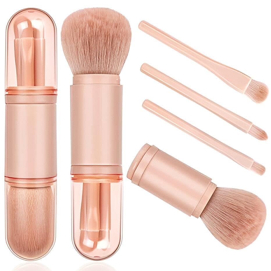Retractable Makeup Brush - Compact four-tool set with soft bristles for blush, powder, shadow, and highlighter, perfect for travel and daily use.