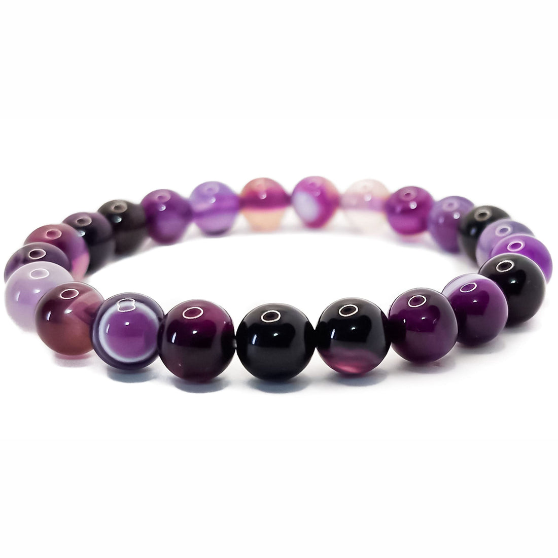 SPILLOX Men's Women's Elastic Bracelet with Real Natural Precious Stones 8 mm Reiki Original Birthday Gift Idea Energy Diffuser Healing Balance (Purple Agate)