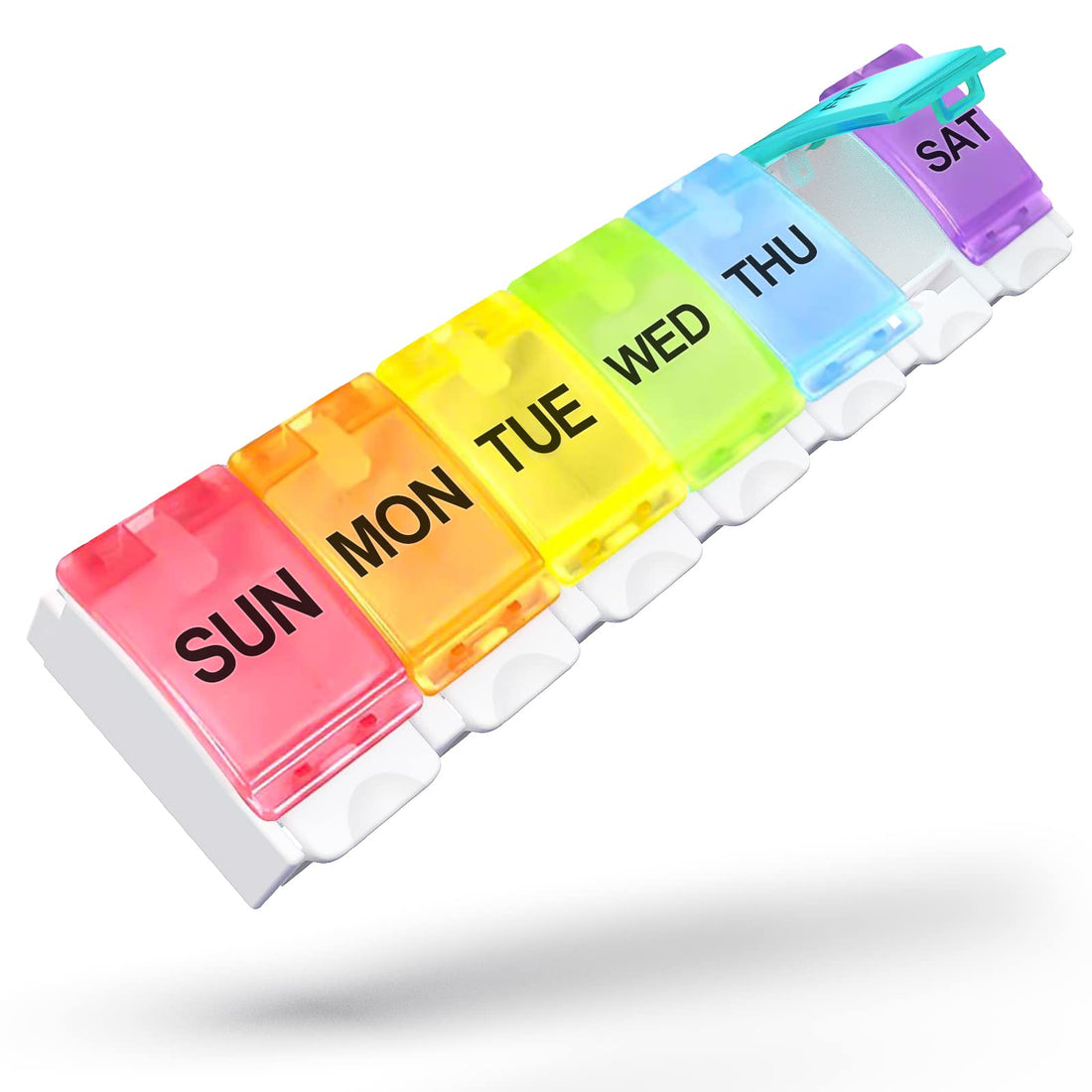 Sukuos Weekly 7 Day Pill Organizer, Large Daily Pill Box 1 Times A Day, Pill Cases with Easy Push Button Design for Pills/Vitamin/Fish Oil/Supplements
