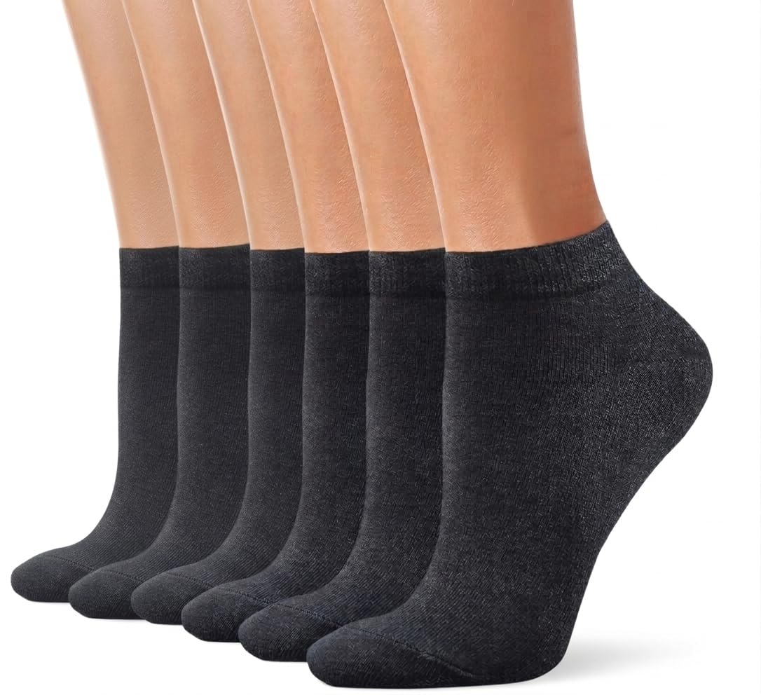 Ankle Socks – Pack of 6 Pairs, Unisex, Soft Cotton, Breathable Fabric, Comfortable Everyday Wear, Free Size (36–44) - Black