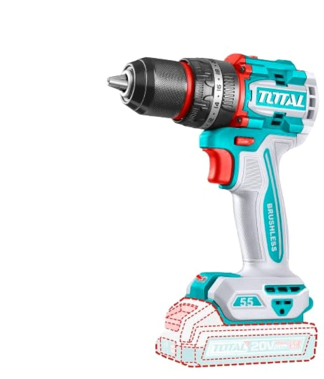Total Impact Cordless Drill 20V 13mm 55Nm Without battery and charger TIDLI205581