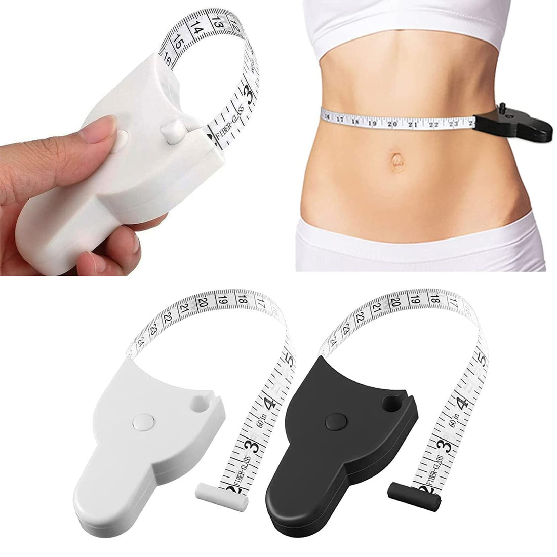 Automatic Telescopic Digital Tape Measure - 2PCS Soft Retractable Body Measuring Tape for ​Fat Measurement and Weight Loss Tracker of Waist Hip Bust Foot - Fabric Sewing Measuring Tape (Black+White)