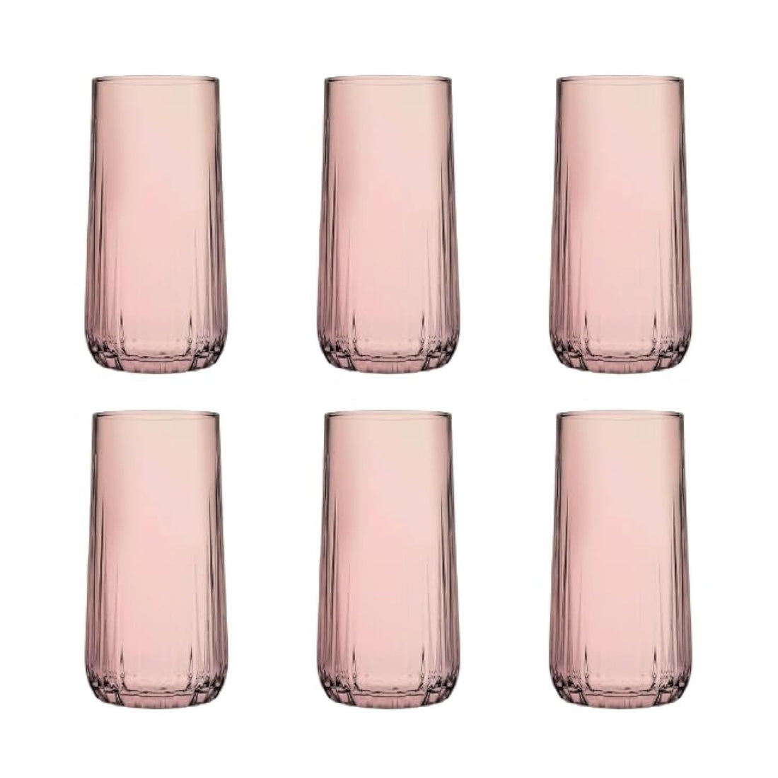 Pasabahce Nova Long Cup Set of 6 cups (360ml) For Cold Drinks and Water -Pink