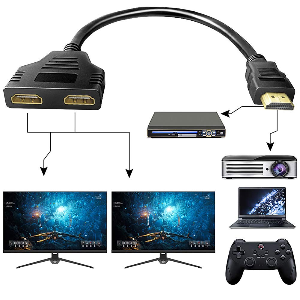 HDMI Cable - 1 in 2 HDMI Splitter, No External Power Required, 1080P for Xbox PS4 Roku HDTV