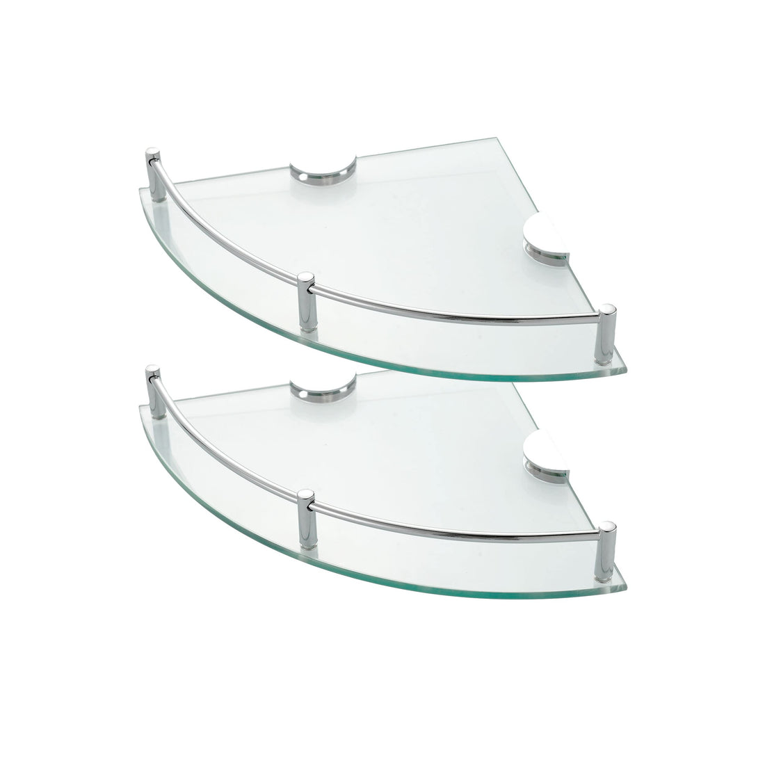 Glass Corner Shelf 2 Pack - Bathroom Shower Shelf Tempered Glass Shelf with Rails SUS 304 Stainless Steel Wall Mounted Shower Storage Basket, 24cmx24cm 6mm, Silver