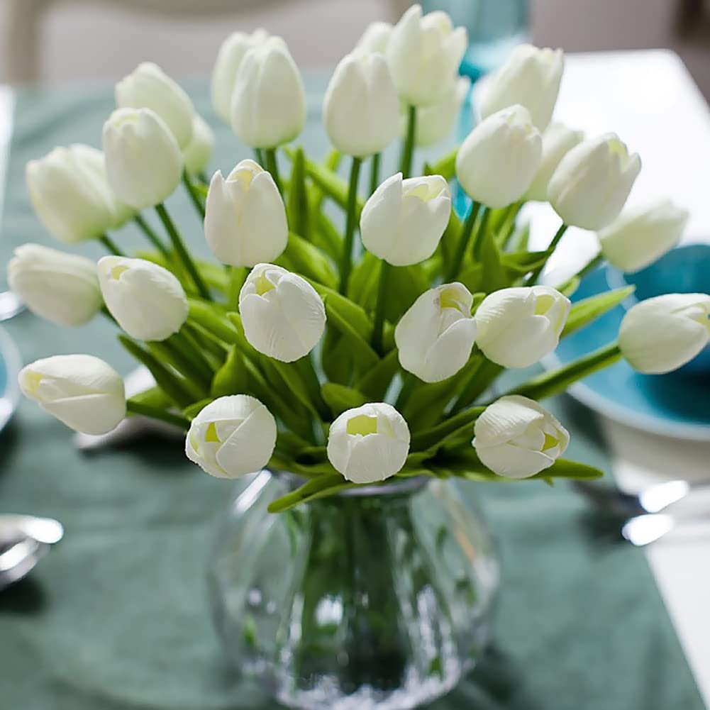 CEWROM Pack of 10 Artificial Flowers Fake Tulip Bouquet Silicone Plastic Latex Material, Elegant Flower Decoration for Bridal Bouquets, Home, Party, Office
