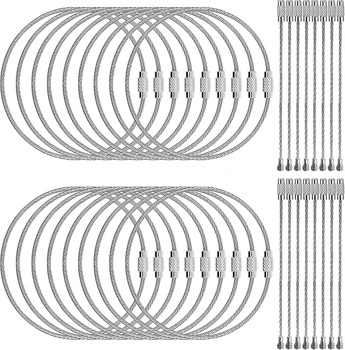 Circle M Wire Keychain Cable 100-Piece Stainless Steel with Screw Lock for Keys