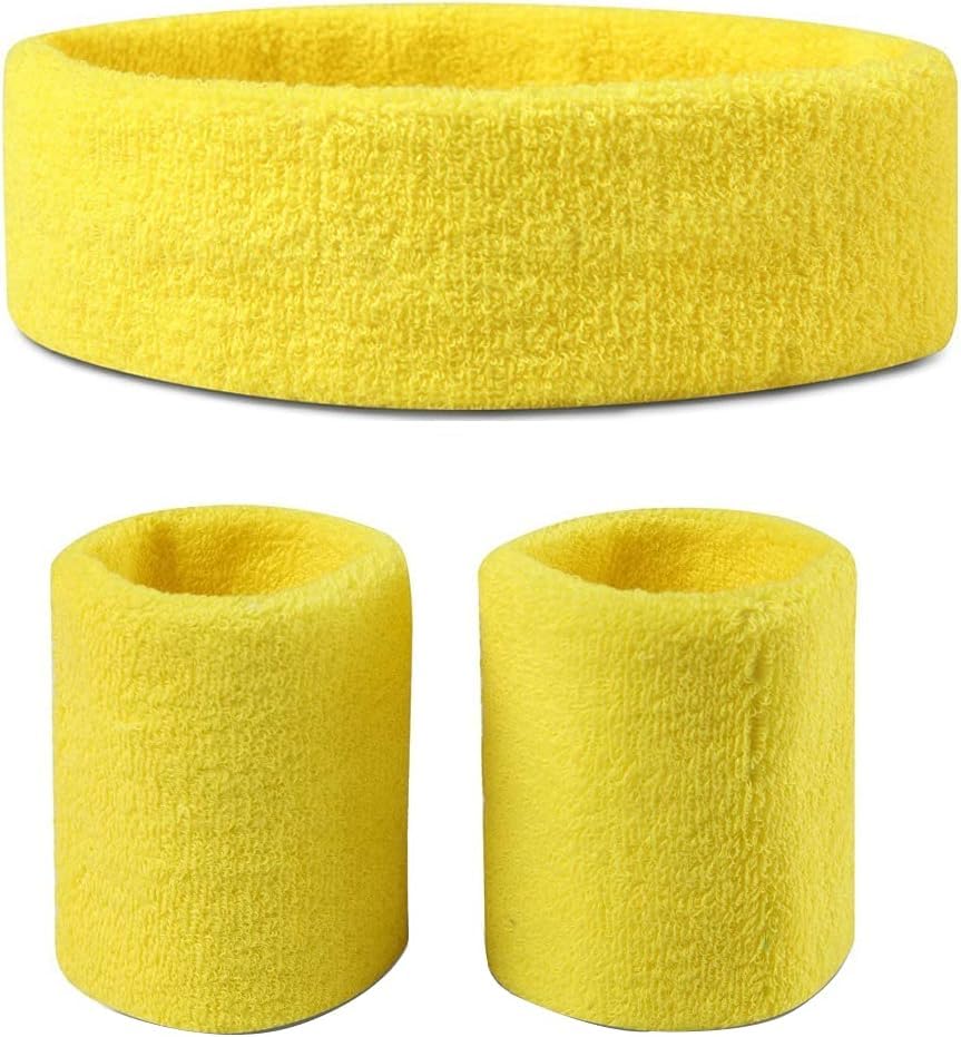 Souq Albasha 80s Costume Sweatband Workout Headband Wristband Set Yellow One Size
