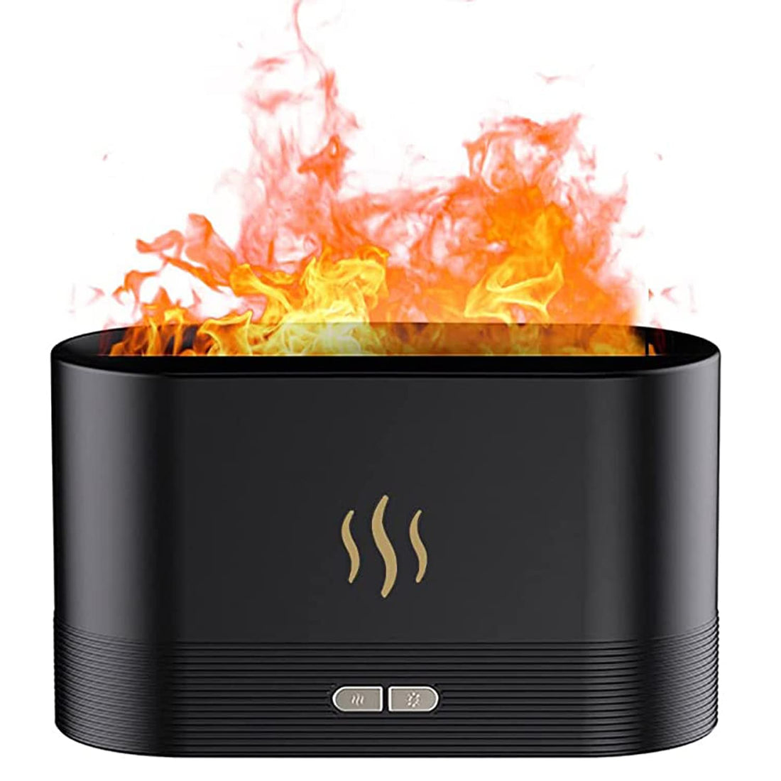 LINPING LOGER Essential Oil Diffuser, Simulation Flame Upgrade Mist Air Humidifier, 180ml Aromatherapy Diffuser, 2 Brightness Night Lights and Auto Shut Off (Black)