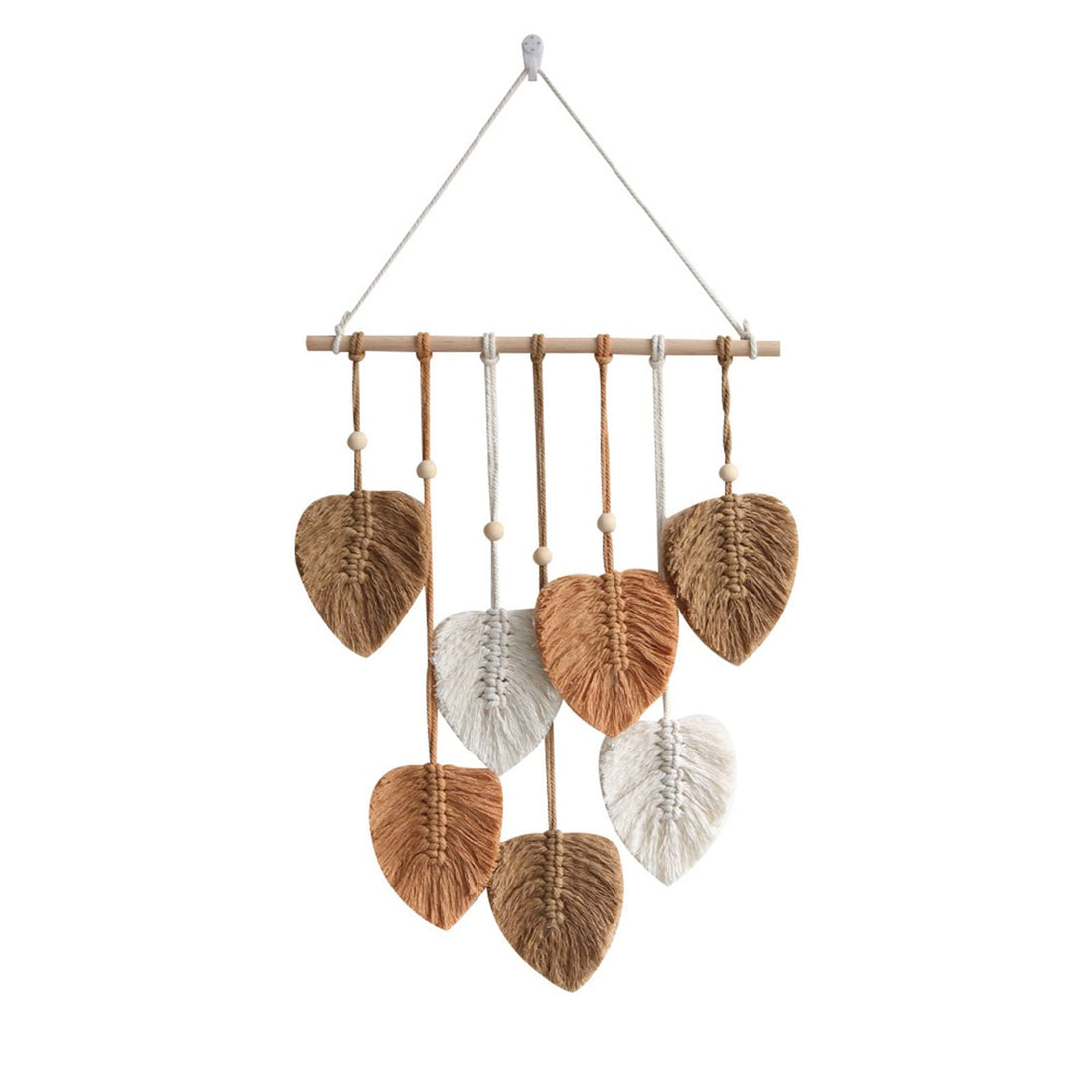Macrame Wall Hanging Boho Decoration, Tapestry Boho Style with Wooden Beads and Leaves, Tapestry Wall Decoration Boho Handmade for Outdoor, Living Room, Bedroom, Indoor, Gifts - 40 x 80 cm (Khaki)