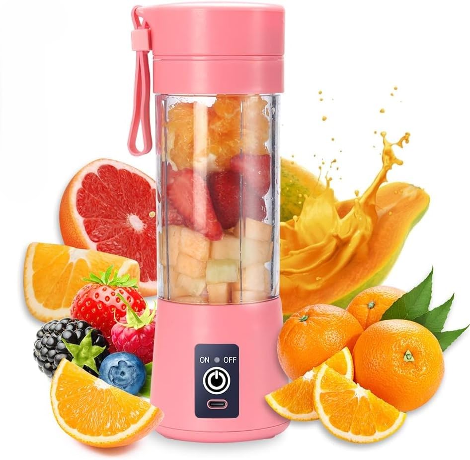 Fantastic-Kids-Toys Portable Food Blender, Six Blade System with Safe Protection and USB Charging, 4.0mW, 380ml Capacity Code HM-03 (Pink)