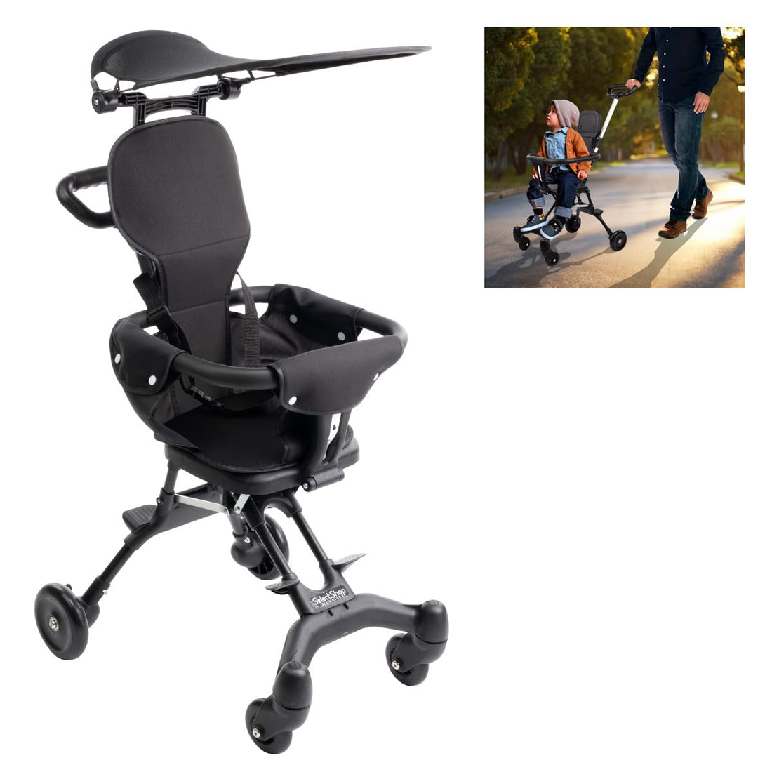 SELECTSHOP Lightweight Stroller with Sun Canopy Baby Stroller Folding Compact Travel Stroller Adjustable Co-Sleeping for Babies Comfortable Baby Stroller with Harness and Sun Cover (Black)