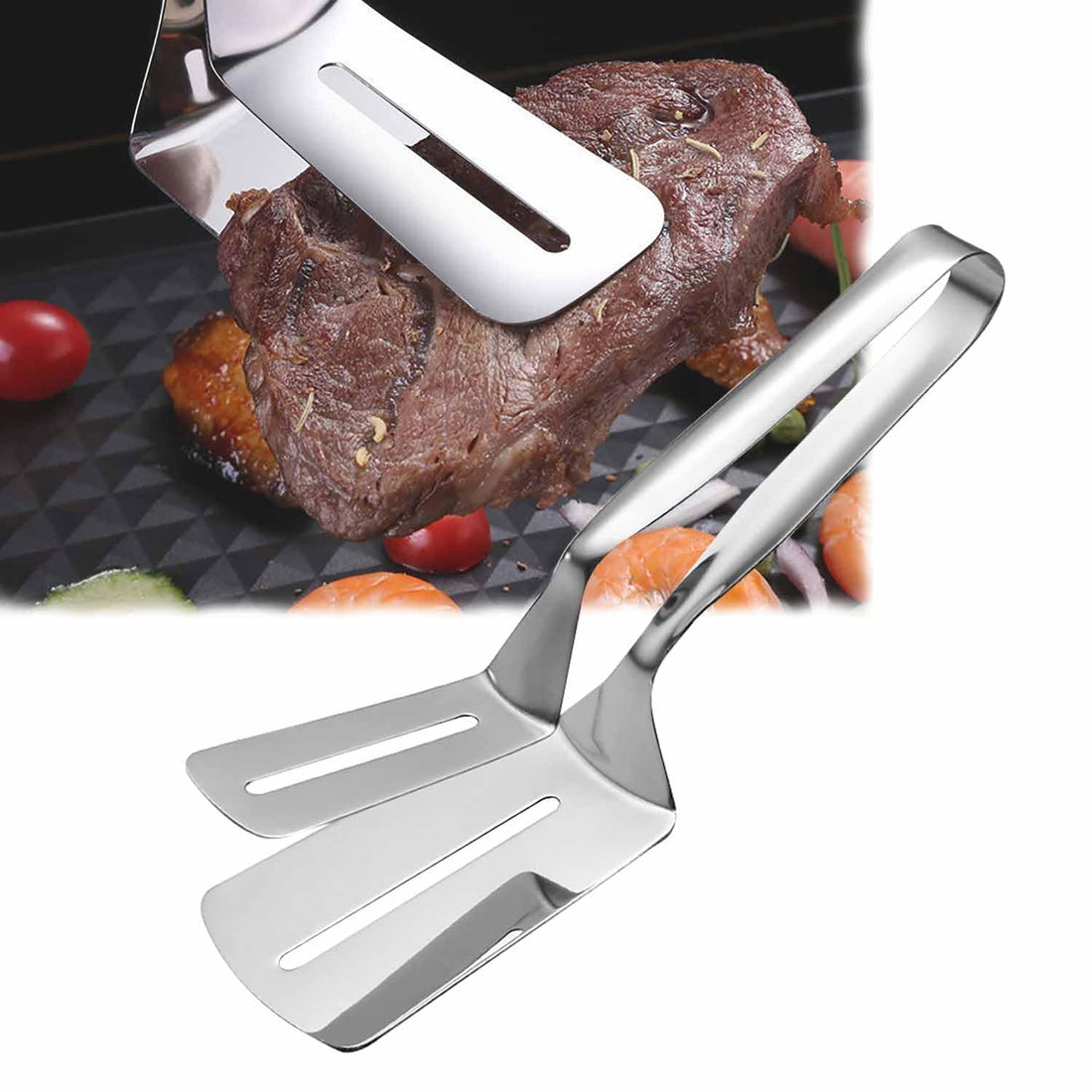 Auswalar Multi-Purpose Kitchen Tongs,304 Stainless Steel Steak Clip,Food Grade BBQ Tong Steak Clamp Bread Clip Kitchen Grill Tongs Gripper