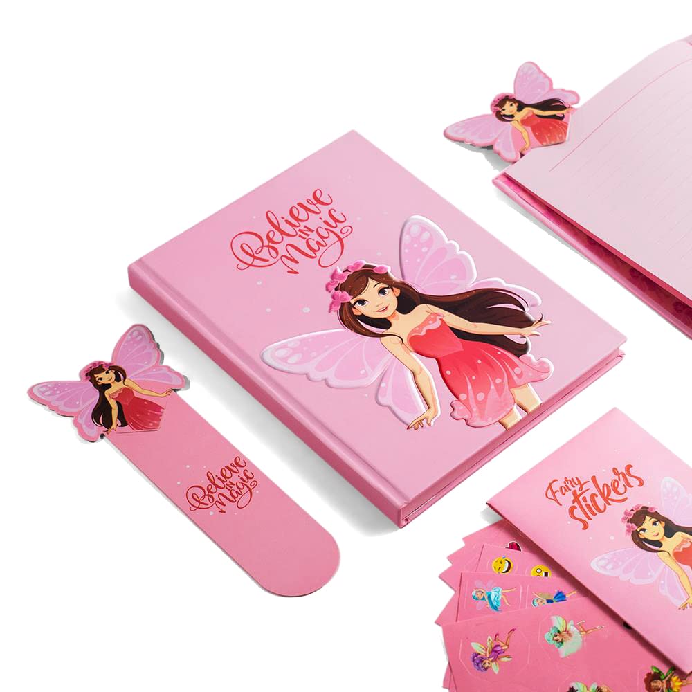Pink Overlay Paper Hard Cover Fairy Notebook with 2 Gift