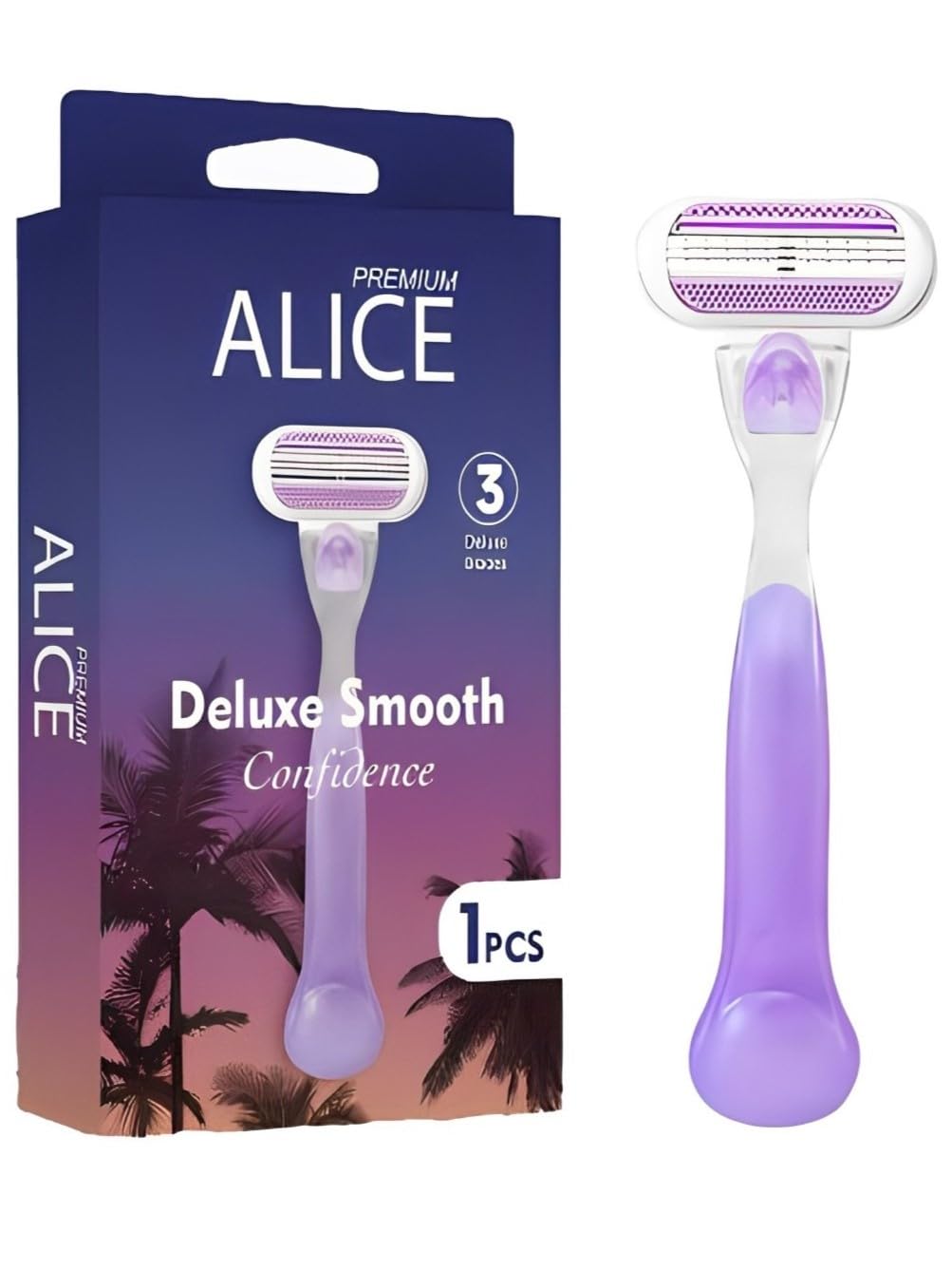 Alice - Razor For Women, Premium Alice, Deluxe Smooth, Pivoted Head, Confidence, Deluxe Blades, 1 Piece, Purple, For Acne-Prone Skin (Triple Blade, Model - AS-21)
