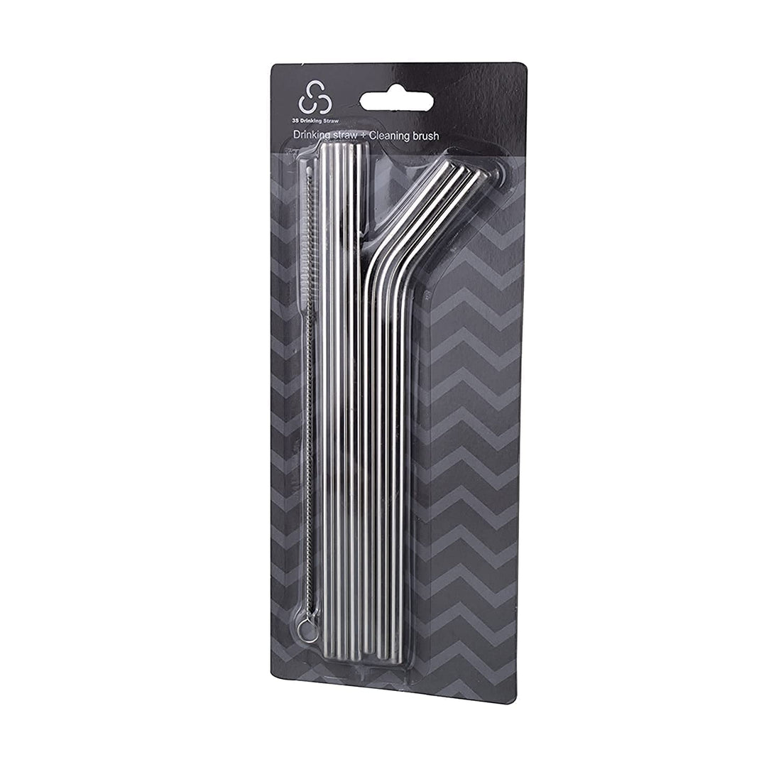 Metal straws set of 6 pieces with cleaning brush - silver, One Size