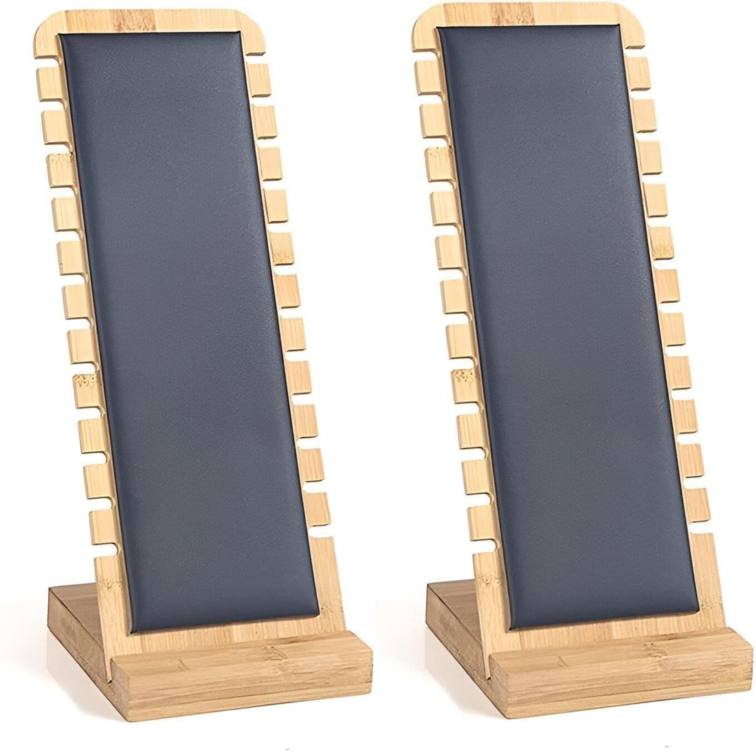 Bamboo Necklace Display Stand - Elegant, eco-friendly wooden organizer for necklaces and bracelets, perfect for retail stores with minimalist aesthetic and durable construction. (Black, 2PCS)