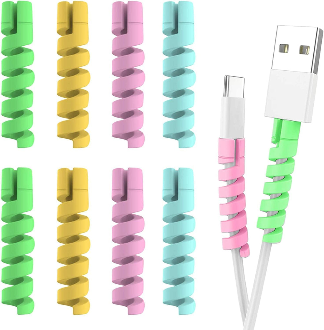 Silicone Cable Protector for Phone Chargers & Earphones – Flexible Wire Saver Cover – Prevents Fraying & Breakage (Two packs (8 pieces))