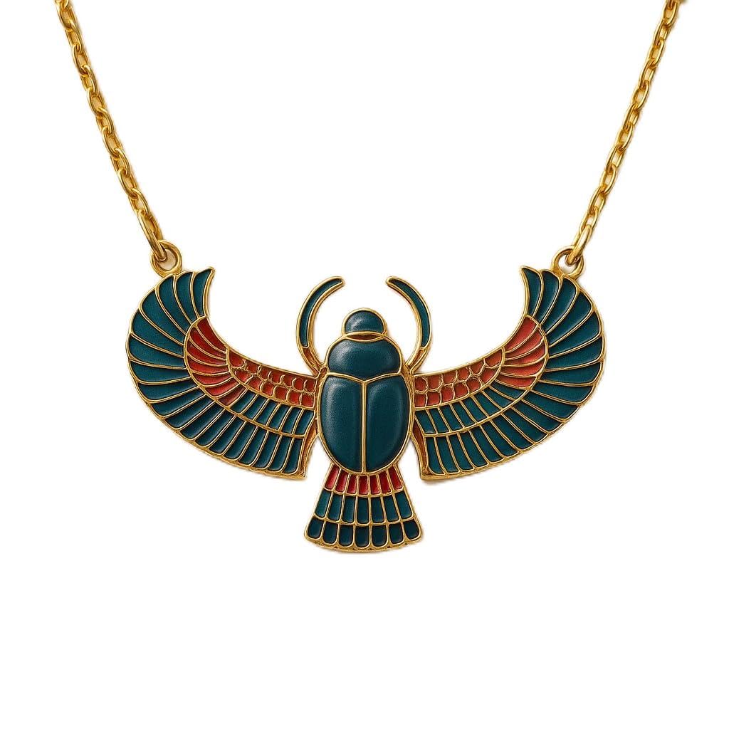 Ahmed & Mohammed Luxury Egyptian Necklaces, Gold Pharaoh Necklace with Key of Life and Horus Hawk Cleopatra, Hieroglyphic Design Colorful Enamel