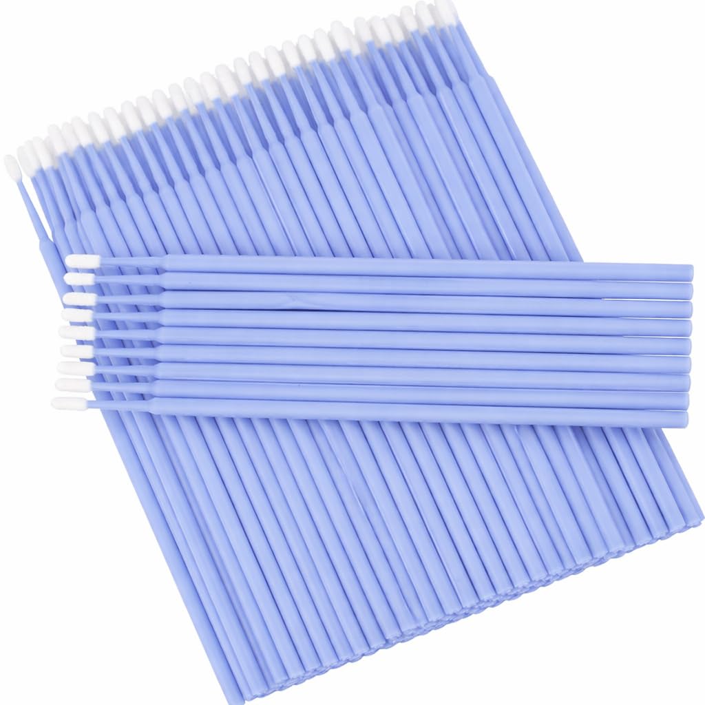 100 Pieces Micro Applicator Brushes Disposable Mascara Wands for Eyelash Extensions, Lint-Free Precision Makeup Applicators for Lash Cleaning, Glue Removal and Beauty Salon Home Use (Light Blue)