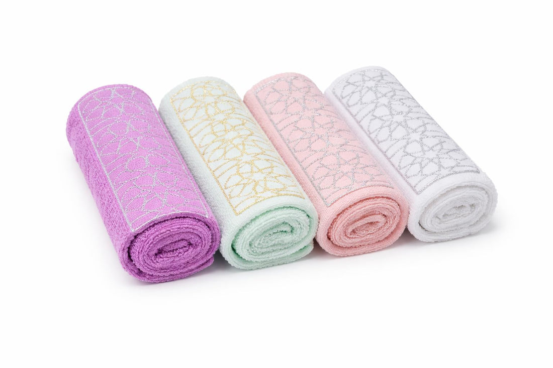 MoonTex Cotton Hand Towels, Multicolor, 30x30cm, Engraved Design, 4 Pieces
