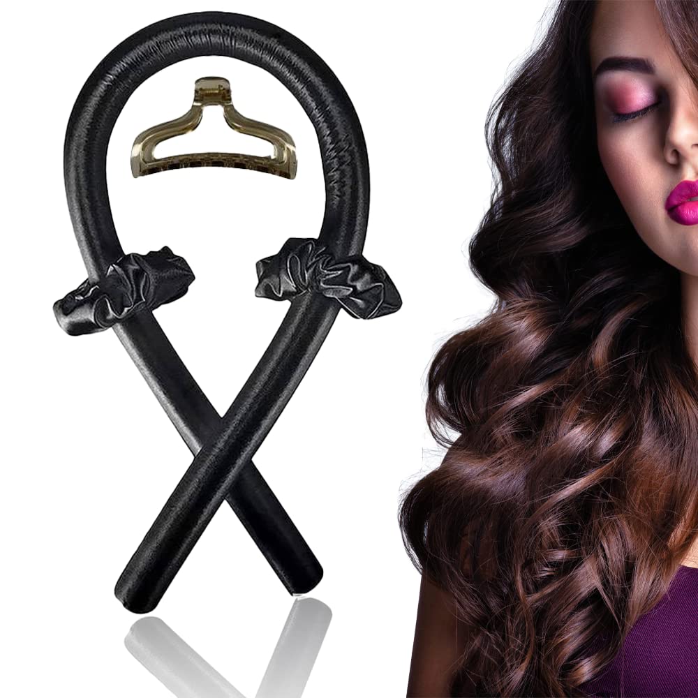 Heatless Hair Curler, Heatless Curling Rod Headband for Long Hair, No Heat Curls for Sensitive Hair, Curl with Clips and Scrunchies. Heatless Hair Curlers Can be Used Overnight While Asleep (Black)
