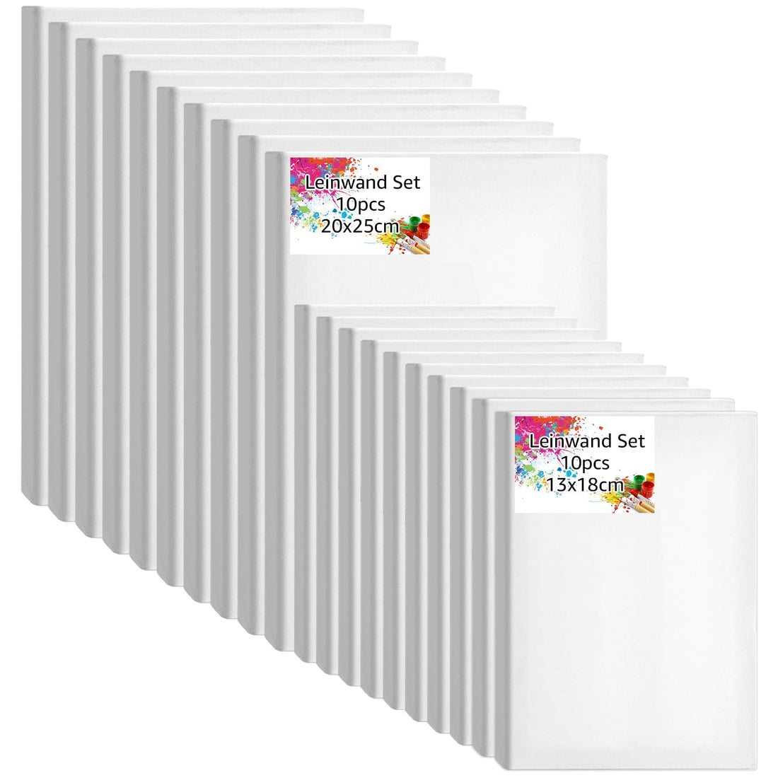 Set of 20 Canvas on Stretcher Frame Set, 13 x 18 cm, 20 x 25 cm Canvas for Painting, White Canvas on Stretcher Frame, Canvas Set for Oil, Acrylic, Watercolour, Oil Paint