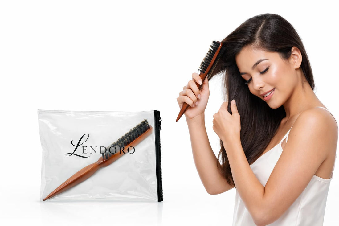 LENDORO - Hair Brush Wooden Handle, Teasing Brush for Styling and Backcombing
