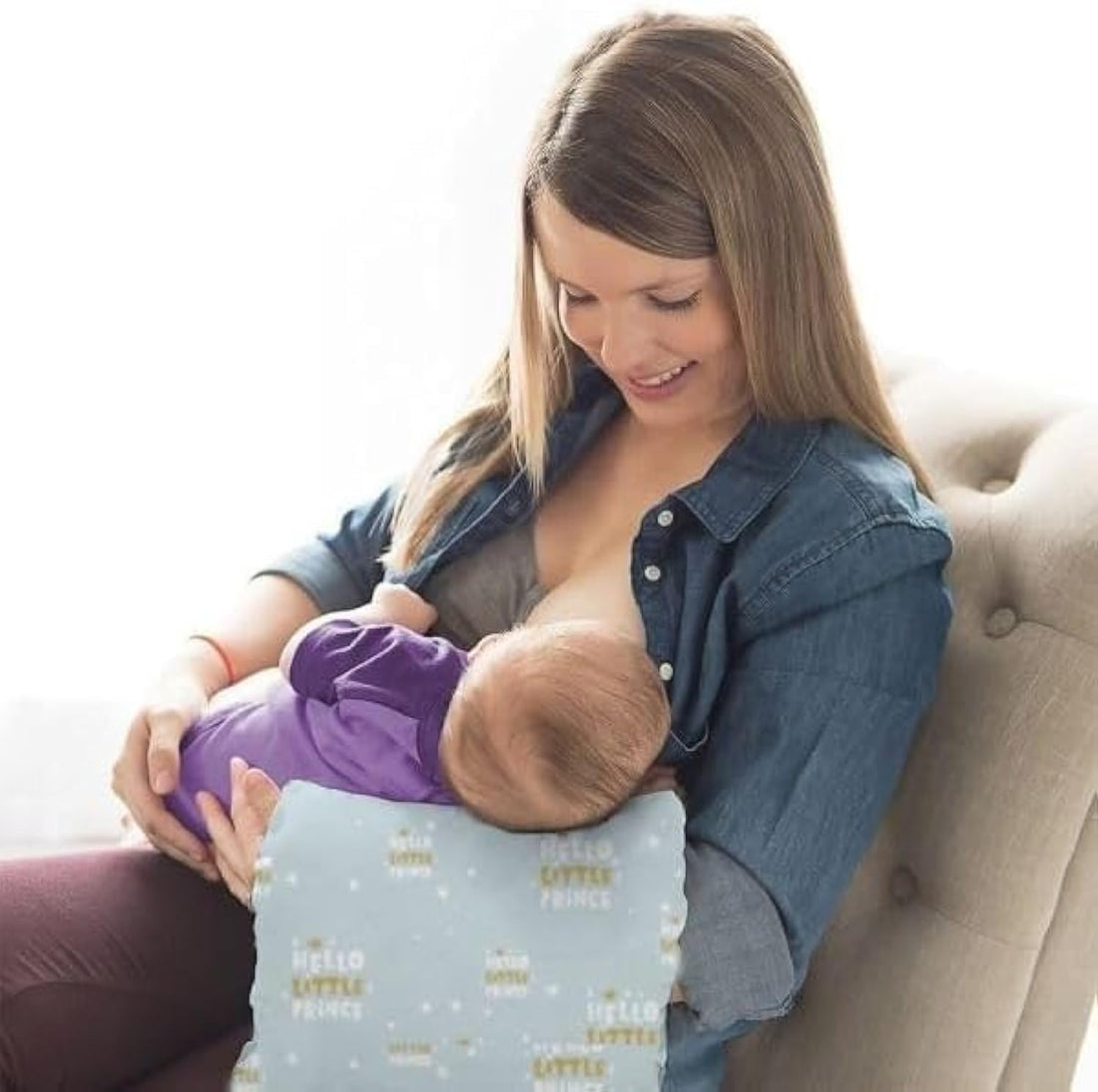 Mamas Gift Arm Nursing Pillow – Compact Breastfeeding Support Cushion – 100% Soft Cotton Infant Feeding & Burping Pillow – Portable, Ideal for C-Section, Travel & Diaper Bags