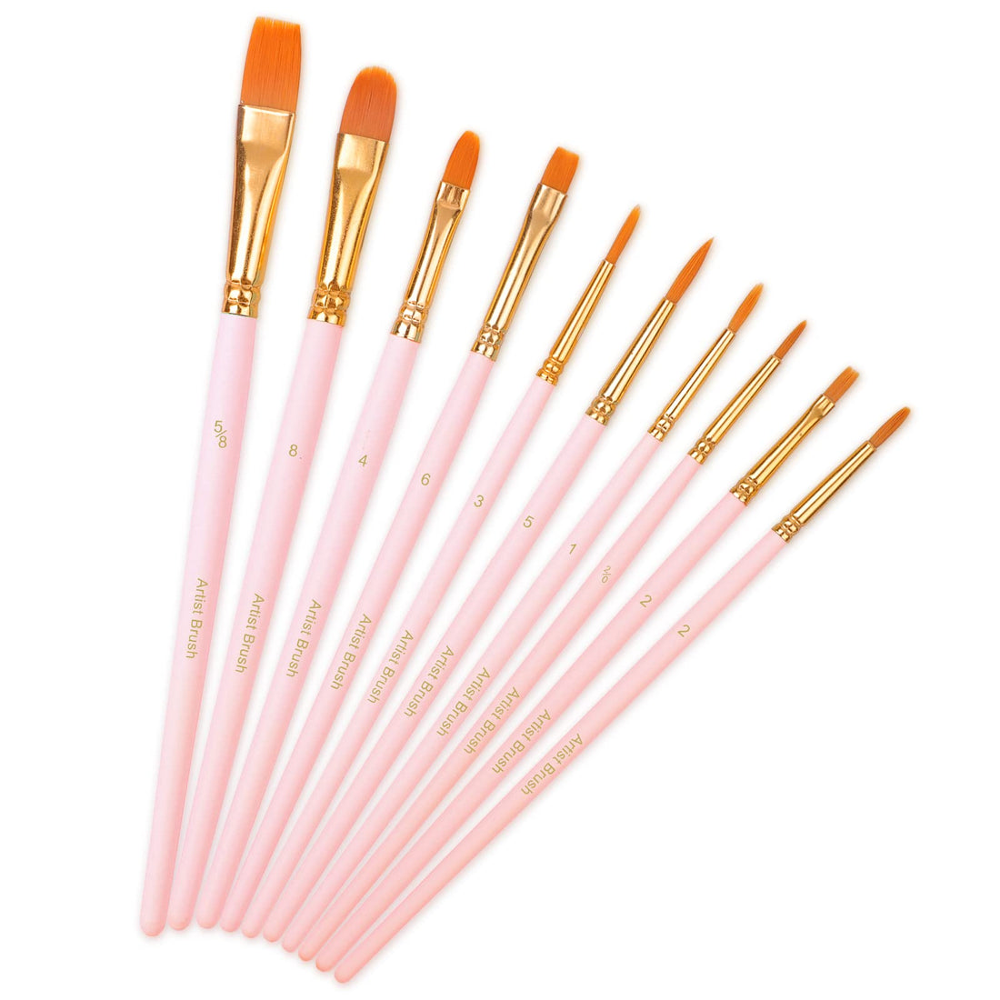 10 PCS Nylon Hair Paint Brushes Set for Acrylic, Watercolor, Oil, Gouache Painting