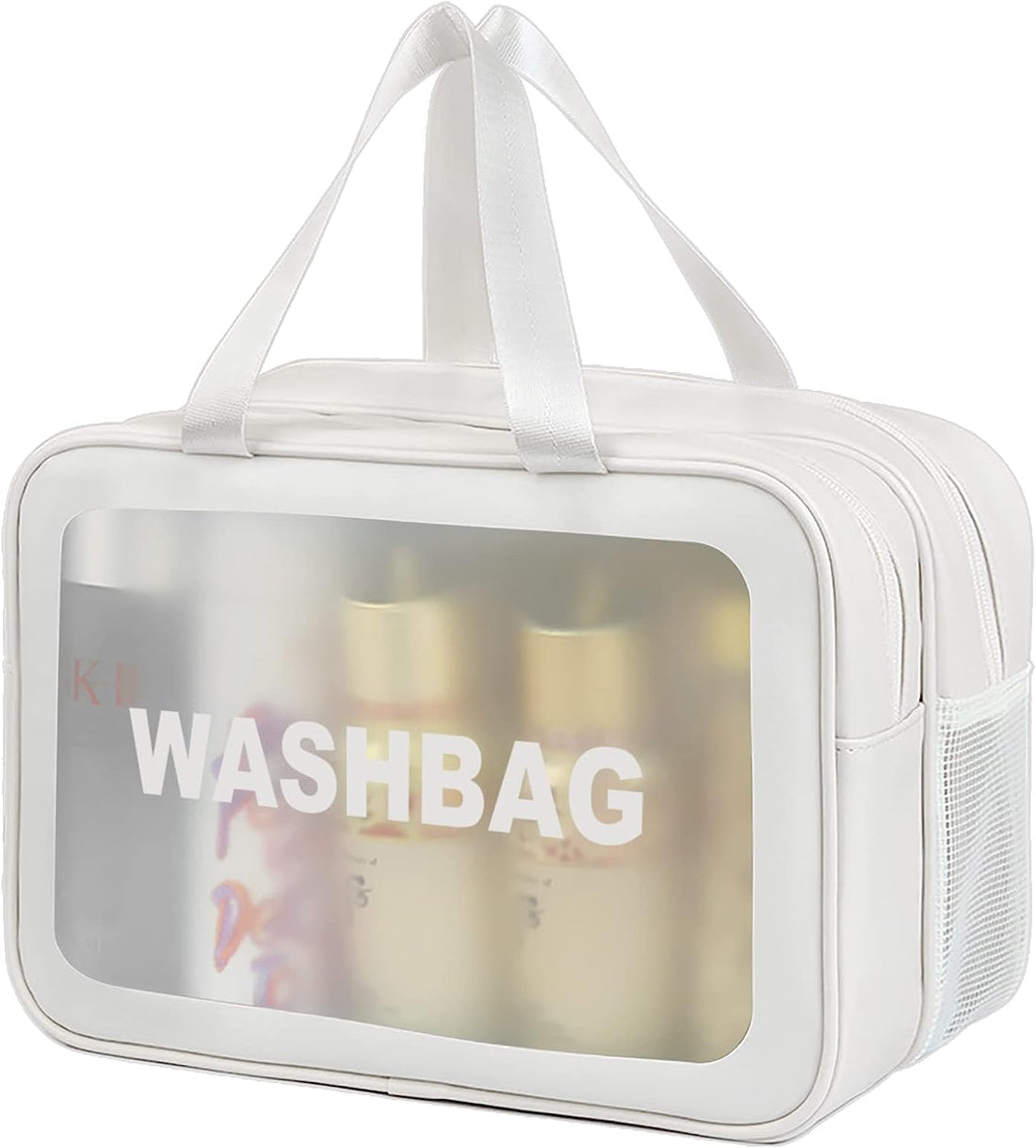 Benting Travel Toiletry Bag for Women, Matte Translucent Toiletry Bag with Handy Handle, Makeup Cosmetic Organizer Bag for Travel Toiletries Accessories (White)