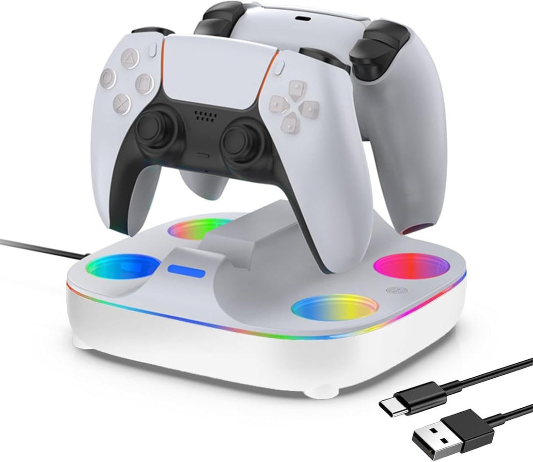For PS5 Controller Power Station Dock for DualSense Controllers, Fast Dual Charging Stand with RGB LED Light and LED Power Indicator, Charging Dock for PS 5 Wireless Controllers