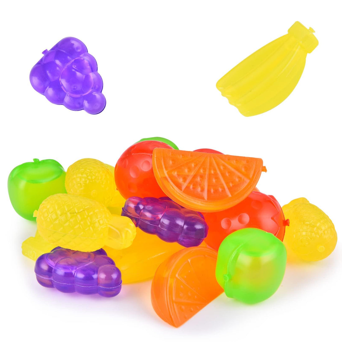 Tazweeq Reusable Ice Cubes, 24 Pack Plastic Ice Cubes Fruit Shaped Refreezable Ice Cubes BPA Free, Cute Fruit Shaped Dry Ice Cubes for Restaurants, Bars and Family Use (Muticolor Fruit)