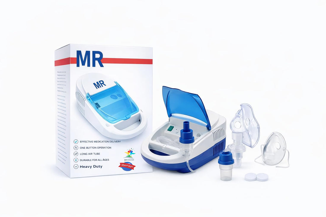 RJ-2 Medical Compressor Nebulizer, Steam Inhaler System for Respiratory Care, Suitable for All Ages, Includes Kids Adult Face Mask and Mouthpiece, Low Noise, Blue and White