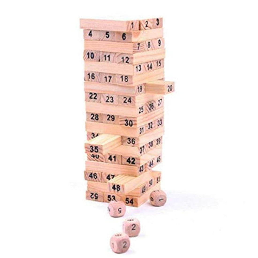 Wooden Bosideng Number Toppling Timbers Game Blocks Stacking Tower Fun Outdoor Lawn Yard Education Toy - 54 Pieces