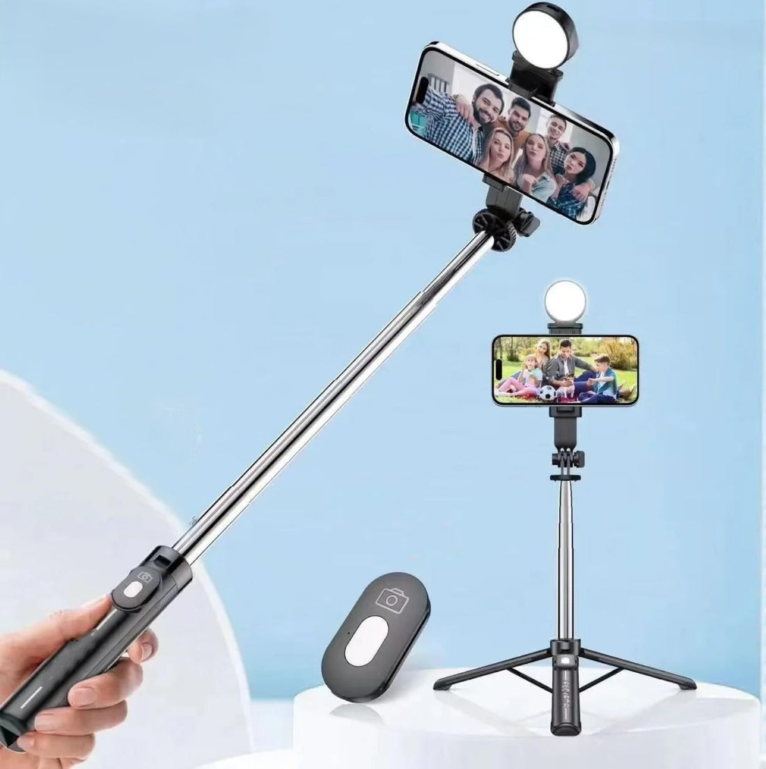 Selfie Stick110cm,Lightweight Extendable Tripod Stand with Wireless Remote and LED Light Compatible with iPhone 15 14 13 12 Pro Xs Max (k7)