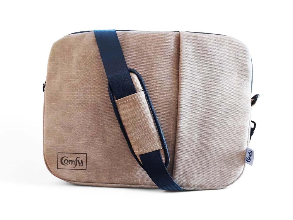 Comfy Leather Laptop Sleeve, Laptop and Tablet Lightweight Protective Bag with Secure Zipper, Water-Resistance, Front Storage Pocket and Padded Interior - Café