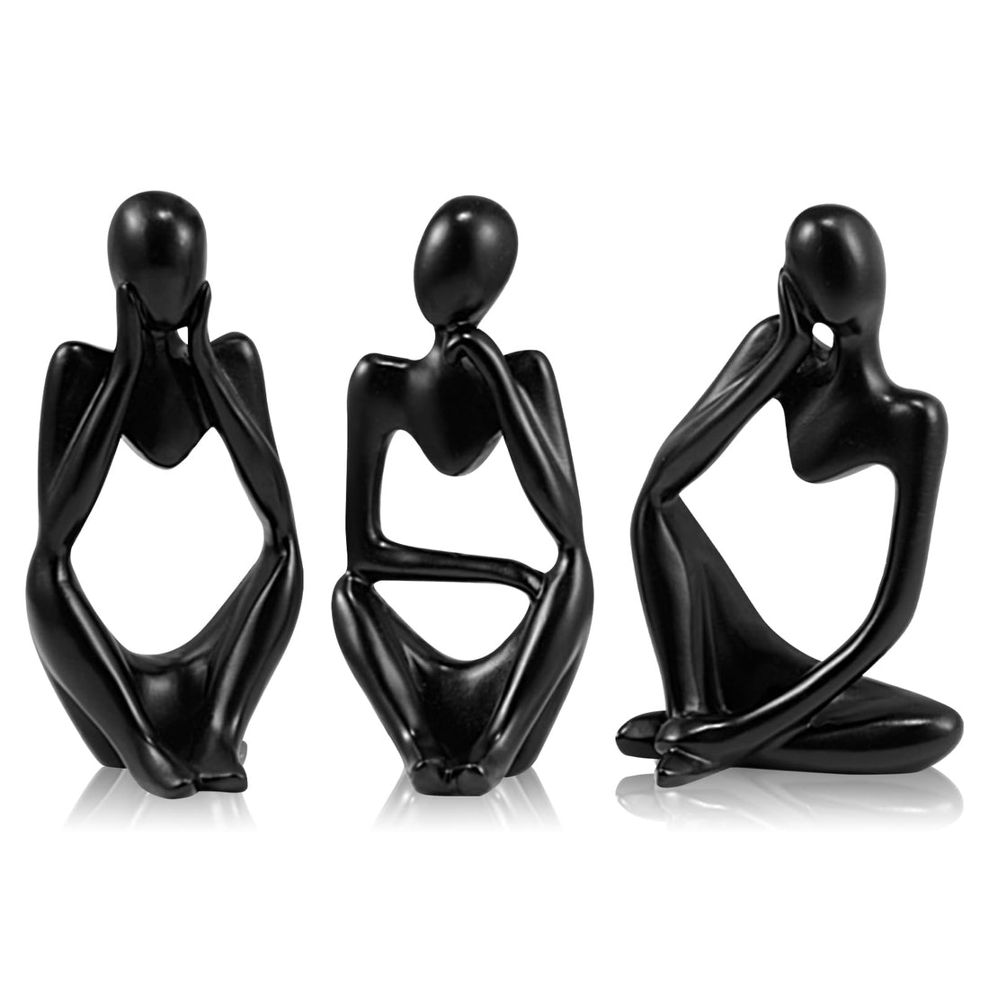 Nordic Thinker Statue, 3Pcs Abstract Figurines Thinker Statues Modern Collectible Figurines Resin Bookshelf Sitting Sculpture Ornaments for Living Room Office (Black), 6cmx13cm