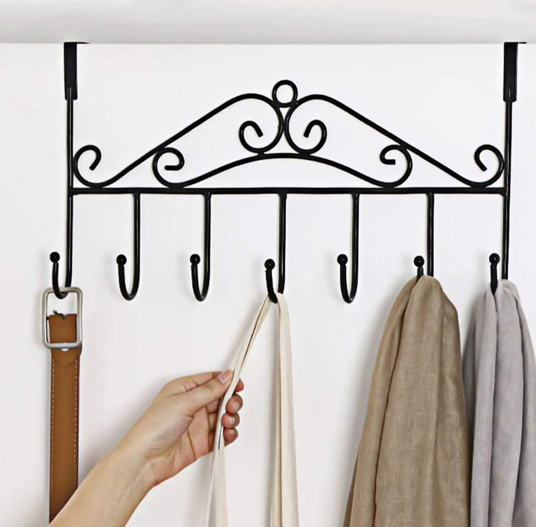 Door Hanger with 7 Hooks, Metal Towel Holder for Hanging Over The Door, Back Door Organizer for Towels, Clothes, Keys, Robes, Hats